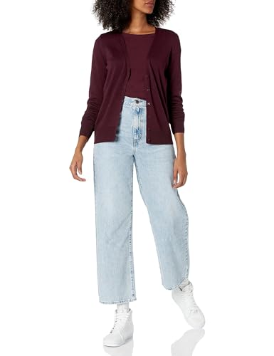 Amazon Essentials Women's Plus-size Plus Size Lightweight Vee Cardigan Sweater Sweater -Burgundy 1X
