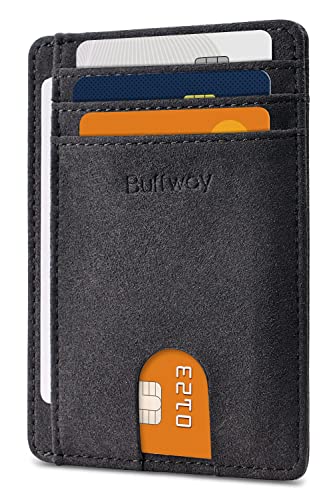 Buffway Herren Schlank Minimalist Vordertasche Rfid Blocking Leder-Mappen für Einheitsgröße Bei Sahara Carbon Schwarz