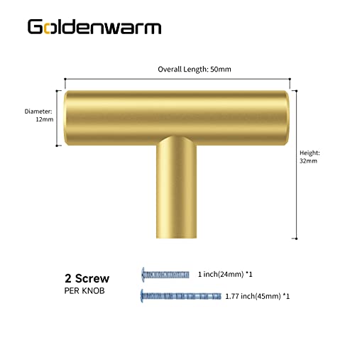 goldenwarm 35 Pack Brushed Brass Cabinet Knob Brushed Gold Drawer Knobs Single Bar Cabinet Cupboard Drawer Door Handle Kitchen Hardware