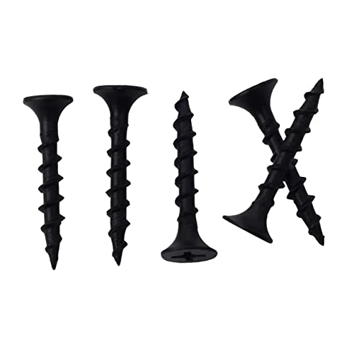 JEGONFRI 250pcs #6 × 1 inch High Hardness Drywall Screws Black Coarse Thread Phillips Drive Bugle Head Black Wood Screws Wood and More (1 in 250)