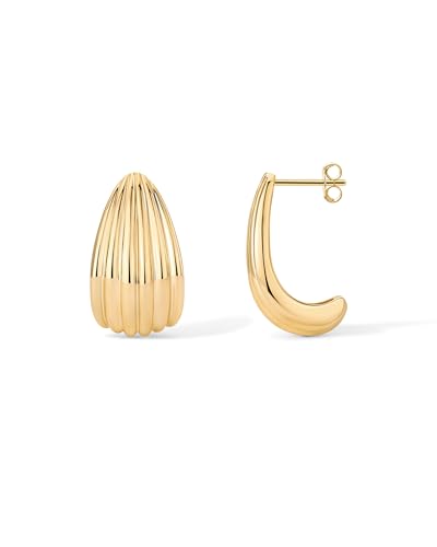 PAVOI 14K Yellow Gold Plated Chunky Seashell Drop Stud Dangle Earrings for Women | Gold Statement Earring Pair