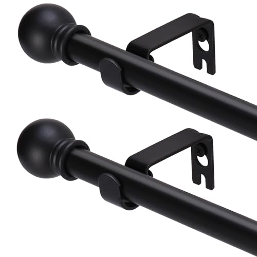 GXOACKJ 2 Pack Black Curtain Rods for windows 66 to 120 inch 5/8 inch Decorative Curtain Rod Set Splicing Heavy Duty Metal Curtain Rod with Brackets