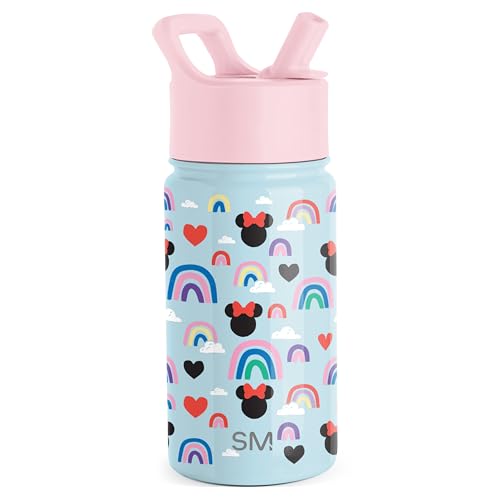 Simple Modern 14oz Disney Summit Kids Water Bottle Thermos with Straw Lid - Dishwasher Safe Vacuum Insulated Double Wall Tumbler Travel Cup 18/8 Stainless Steel - Disney: Minnie Rainbows