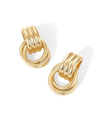PAVOI 14K Yellow Gold Plated Trendy Chunky Geometric Dangle Earrings for Women | Gold Statement Earring Pair