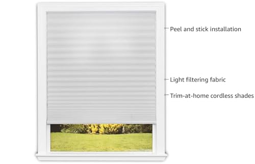 Easy Lift Trim-at-Home Cordless Pleated Light Filtering Fabric Shade White 30 in x 64 in (Fits Windows 19\"- 30\")