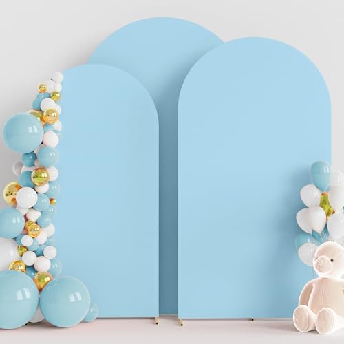 Wokceer Wedding Arch Cover (7.2FT 6.6FT 6FT) Set of 3 Spandex Fitted Wedding Arch Stand Covers for Round Top Chiara Arch Backdrop Stands Cover for Birthday Party Ceremony Banquet Decor Dusty Blue