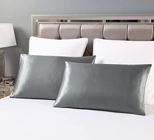 Love's cabin Satin Pillowcase for Hair and Skin (Dark Gray 20x36 inches) Similar to Silk Pillow Cases King Size Pillow Cases Set of 2 - Satin Cooling Pillow Covers with Envelope Closure
