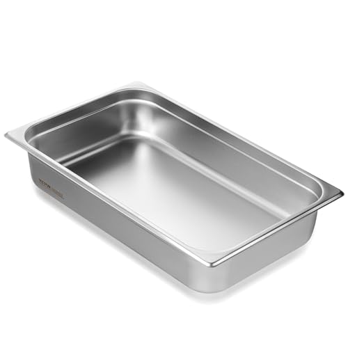 VEVOR Hotel Pan Full Size Anti-Jam Steam Pan 0.8mm Thick Stainless Steel Restaurant Steam Table Pan 4-Inch Deep Commercial Table Pan Catering Storage Food Pan for Industrial & Scientific
