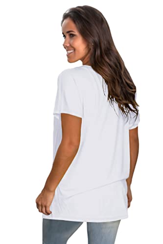 White T Shirts for Women Loose Fitting Tee Summer Tops 2024 Short Sleeve Workout Shirts L