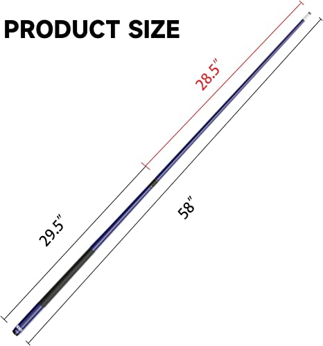 GSE Games & Sports Expert 58\" 2-Piece Fiberglass Graphite Composite Billiard Pool Cue Stick for Men/Women Billiard Cue Stick for House or Commercial/Bar Use (Matte Blue 21 Oz)