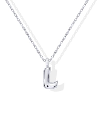 PAVOI Rhodium Plated Bubble Initial Letter Pendant Necklace for Women | Chunky Alphabet Letter Necklace | Letter P