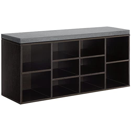 PayLessHere Shoe Bench Storage Bench 10 Compartments Shoe Organizer with 3-Tier Shoe Rack Bench Adjustable Shelves Shoe Shelf for Living Room Entryway Hallway Bedroom (Black)