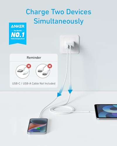 Anker iPhone 16 Charger USB C Charger 2-Pack 20W Dual Port USB Fast Wall Charger USB C Charger Block for iPhone 16/16 Pro/16 Pro Max/15/14/13 Pad Pro/AirPods and More(Cable Not Included)