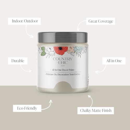 Country Chic All-in-One Chalk Paint for Furniture Cabinets Home Decor Crafts Eco-Friendly Matte Finish Built-In Primer & Top Coat for Wood Metal - Sunday Tea (Warm Grey) Half Pint (8 oz)