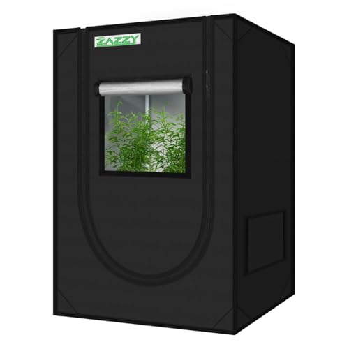 zazzy Grow Tent 24\"x24\"x36\" Hydroponic Mylar Grow Tent Reflective Garden Growing Dark Room with Observation Window Removable Floor Tray and Tool Bag for Indoor Plant Growing 2'x2'