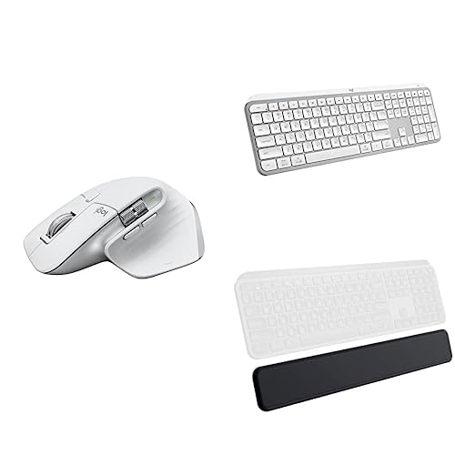 Logitech MX Keys S Combo - Performance Wireless Keyboard and Mouse with Palm Rest Customizable Illumination Fast Scrolling Bluetooth USB C for Windows Linux Chrome Mac - Pale Grey