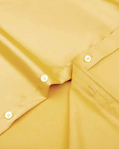 Alimens & Gentle Men's Dress Shirts Long Sleeve Wrinkle-Free Stretch Shirts Solid Formal Button Down Shirt with Pocket Yellow