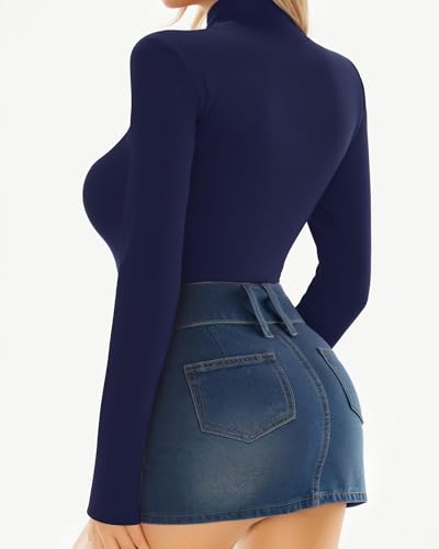 MANGOPOP Women's Mock Turtle Neck Long Sleeve Tops Bodysuit Jumpsuit