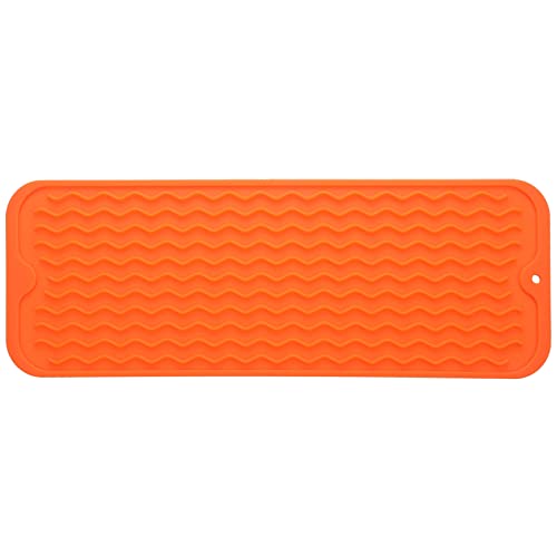 MicoYang Silicone Dish Drying Mat for Multiple Usage Easy clean Eco-friendly Heat-resistant Silicone Mat for Kitchen Counter Sink Bar Bottle or Cup Orange M 17 inches x 6 inches