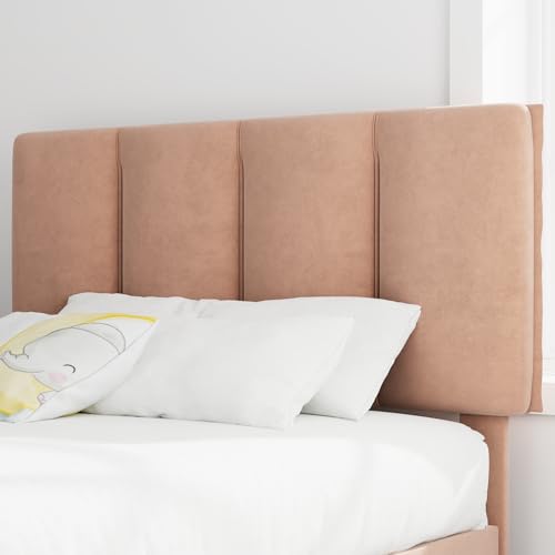 VECELO Twin Bed Frame with Upholstered Headboard Heavy-Duty Platform Bedframe with Strong Wooden Slats Support No Boxing Spring Needed Coffee