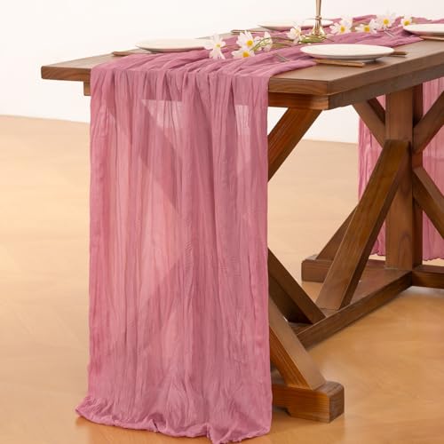 Socomi Mauve Table Runner Spring Easter Cheesecloth Table Runner 120 inch Cheese Cloth Runner 10FT Boho Rustic Gauze Table Runner for Wedding Party Baby Shower Birthday Decor
