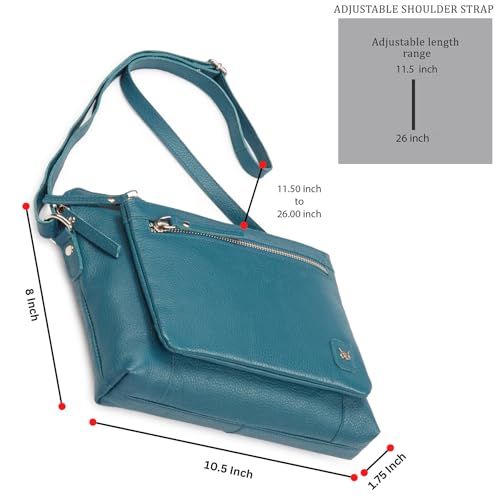 Wise Owl Accessories Small Soft Pebbled Real Leather Crossbody Handbags Purses Triple Zip Premium Sling Crossover Shoulder Bag for Women Gift (Teal Nappa)