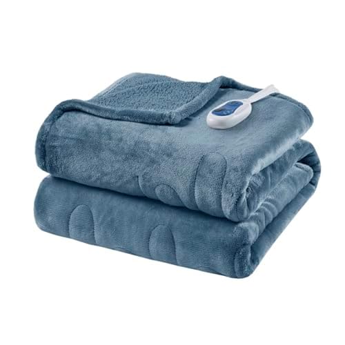 Heated Plush Sherpa Throw 60x70" Blue