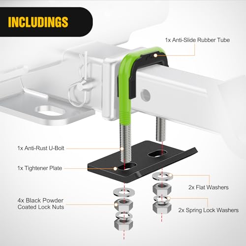 Nilight Trailer Hitch Tightener for 2 Inch Trailer Hitches Hitch Mount Anti Rattle Heavy Duty Steel with Rubber Cover Green U Bolt Matte Black Plate Electrophoresis Anti-Rust Triple Protective