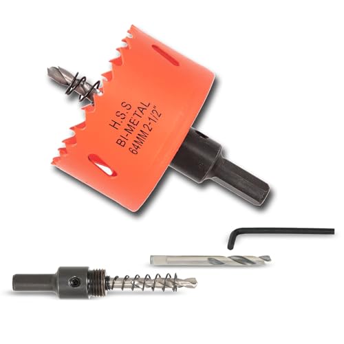 VIKITON 2.5 inch Hole Saw with Arbor for Metal Wood Plastic 2-1/2 in Bimetal Hole Cutter for Different Project with Smooth and Flat Drilling Edge Fast Chip Removal