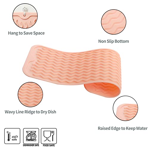 MicoYang Silicone Dish Drying Mat for Multiple Usage Easy clean Eco-friendly Heat-resistant Silicone Mat for Kitchen Counter Sink Bar Bottle or Cup Pink M 17 inches x 6 inches