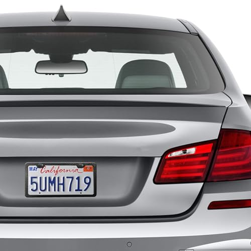 ZXFOOG Carbon Fiber License Plate Frame- 100% Handcrafted Real Carbon Fiber Cloth Wrapped Holder Slim Black Stainless Steel Car Tag Cover with Screws Caps Rattle Proof Pad 1 Pack 2 Hole