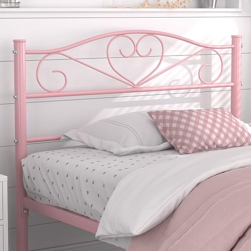VECELO 14 Inch Twin Size Metal Platform Bed Frame with Headboard and Footboard Heavy Duty Mattress Foundation with Steel Slats Support No Box Spring Needed Pink