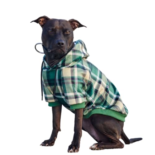 Spark Paws Dog Hoodie - Premium Quality Buttery Soft Superior Comfort and Fit Calming Fleece Interior Suitable for All Breeds - Green Plaid - 2XL