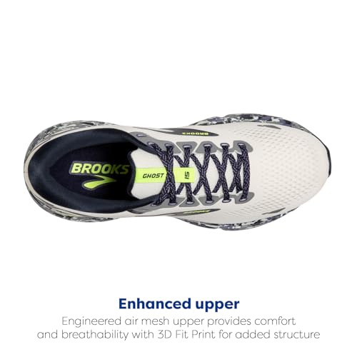 Brooks Ghost 15 Sneakers for Women Offers Engineered Air Mesh Upper Nylon Lining and Removable Foam Footbed Whisper White/Eclipse/Nightlife 8.5 B - Medium