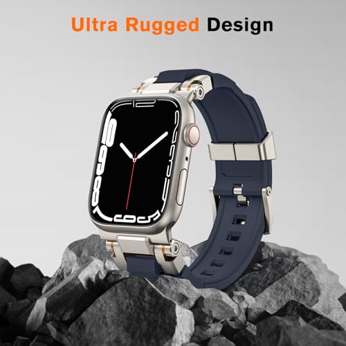 amBand for Apple Watch Series 10 Bands 46mm Men M1 Sport Series Rugged Durable Strap with Stainless Steel Connector to Match Watch's Metal Case for iWatch 46 mm Titanium/Navy Blue