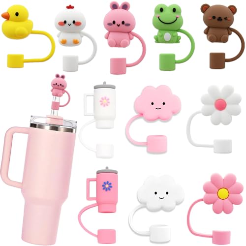 LDKEDKF 11Pcs Stanley Straw Cover Silicone Straw Topper Straw Covers Cap for Stanley Cup 30&40oz with Tumblers 10mm 0.4in Stanley Lid Accessories Simple Stanley Cup Straw Topper (Reusable)