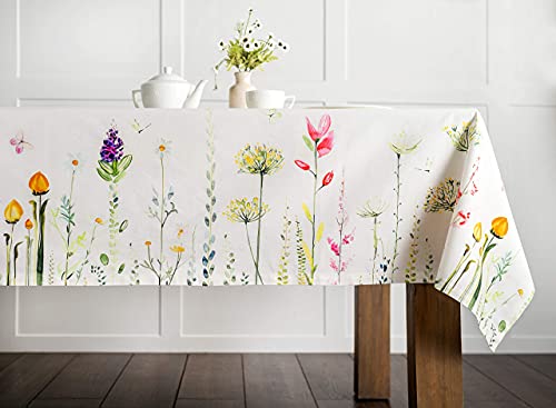 Maison d' Hermine Tablecloth 54\"x54\" - Botanical Fresh Pattern - Square Decorative Cotton Tablecloth for Dining Room Home Farmhouse Parties Outdoor Boho & Wedding - Ideal for Spring & Summer