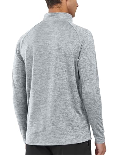 NORTHYARD Men's Running Shirt Long Sleeve Quarter Zip Pullover Moisture Wicking Quick Dry Athletic Workout Shirts Lightheather XXL