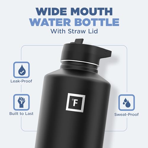64 Oz Wide Mouth Water Bottle with Straw Lid Dark Night