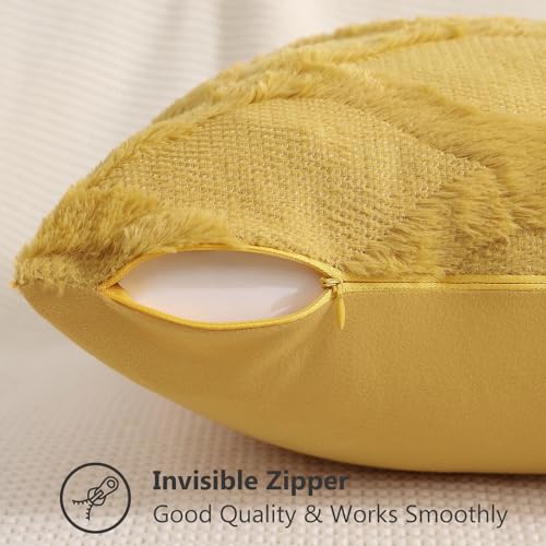 decorUhome Decorative Throw Pillow Covers 20X20 Set of 2 Soft Plush Faux Fur Wool Pillow Covers for Couch Bed Sofa Living Room Mustard Yellow