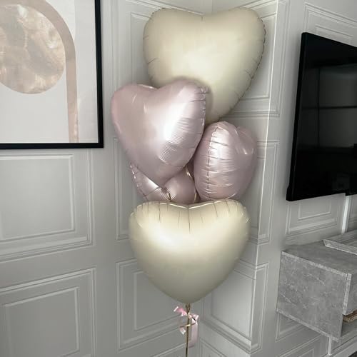 Pink White Heart Balloons 18 Inch Baby Pink Cream Foil Heart Balloons 10PCS Pastel Pink Nude Heart Shape Balloons Pink Love Mylar Balloons for Boho Girls Women Birthday Baby Shower Valentines