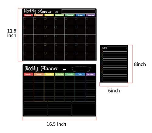Black Dry Erase Calendar Set - 3 Magnetic Calendars for Refrigerator Monthly Weekly Organizer & Daily Notepad Wall & Fridge Family Calendar with 8 Markers