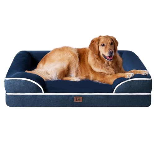 EHEYCIGA Orthopedic Dog Beds for Large Dogs Waterproof Memory Foam Large Dog Bed with Sides Non-Slip Bottom and Egg-Crate Foam Large Dog Couch Bed with Washable Removable Cover Navy