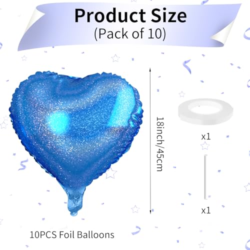 Biapian Dark Blue Heart Balloons 10PCS Glitter Blue Heart Shape Balloons 18inch Love Foil Balloons Helium for Boys Men Valentines Day Graduation Wedding Brithday Baby Shower Party Decorations