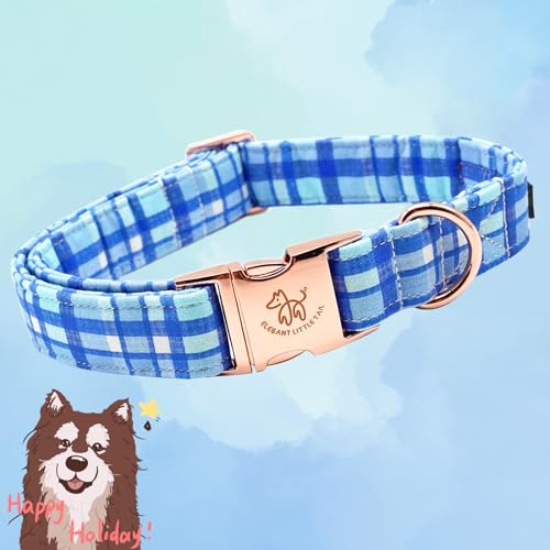 Elegant little tail Dog Collar Blue Plaid Pattern Pet Collar Durable Cute Dog Collars Male or Female Pet Gift Adjustable Dog Collar for Small Dogs
