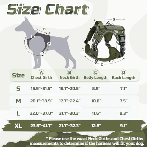 rabbitgoo Tactical Dog Harness for Large Dogs No Pull Military Dog Harness with Handle & Molle Easy Control Service Dog Vest Training Walking Adjustable Reflective Pet Harness Green camoXL