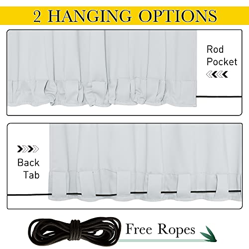 NICETOWN 2 Panels Outdoor Curtains Waterproof 90 inch Long for Patio Windproof Top & Bottom Grommet & Back Tab Weighted Blackout Outdoor Drapes with Rope for Fixed W66 x L90 Greyish White