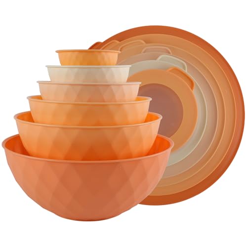 COOK WITH COLOR Mixing Bowls with Lids - 12 Piece Plastic Nesting Bowls Set includes 6 Prep Bowls and 6 Lids Non Slip Bottom and Diamond Design - Microwave Safe (Mint)