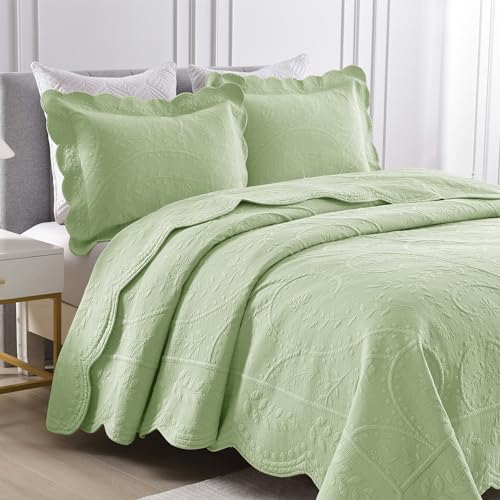 3-Piece Elegantly Embroidered 100% Cotton Oversized Quilt Bedspread Set TX