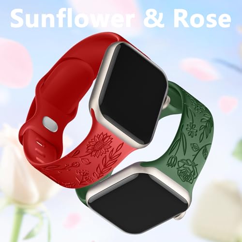 SNBLK 6 Pack Apple Watch Sport Band Compatible with Apple watch bands for women 45mm 44mm 49mm 42mm Cute Flowers Strap for Apple Watch Series 9 45mm Band Ultra 2/Ultra/SE/9/8/7/6/5/4/3/2/1